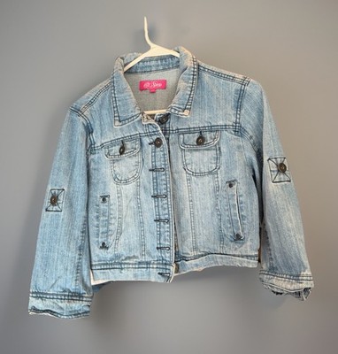 Women's Ci Sono Distressed Light Wash Blue Denim Jean Jacket Size Large