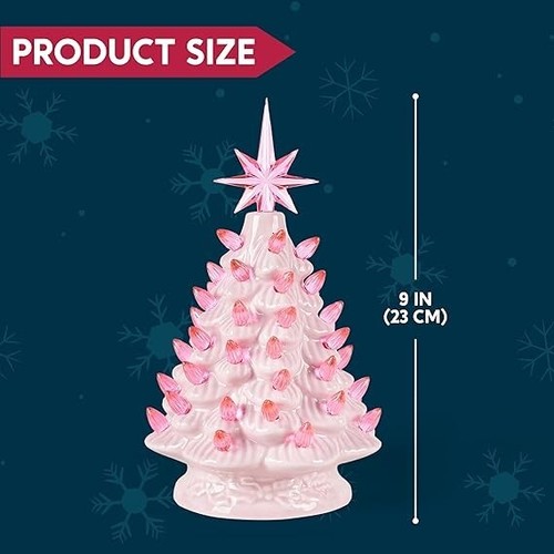 12" Pre-Lit Ceramic Christmas Tree Hand-Painted Tabletop with Lights - Picture 25 of 30