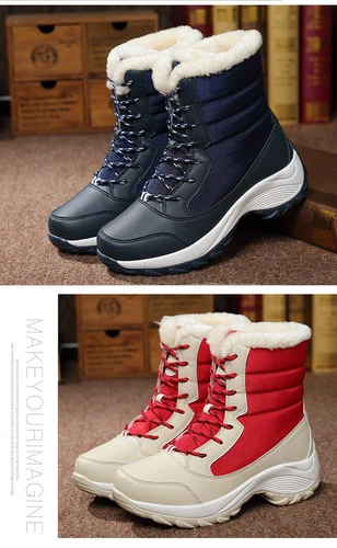 Stivaletti alti da donna stivali stivaletti con lacci scarpe invernali scarpe foderate - Foto 17 di 30