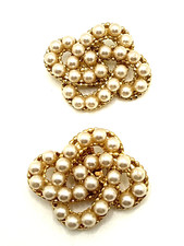 Vintage BLUETTE Shoe Clips Faux Pearls Knot Shape 1 1/2" France