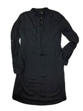 Banana Republic Dress Womens 4 Shift Black Pattern Long Sleeve Tab Henley Neck