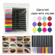 12Pcs/Set Eye Makeup Liquid Eyeliner Waterproof Colour Liner Pen Long Lasting UK