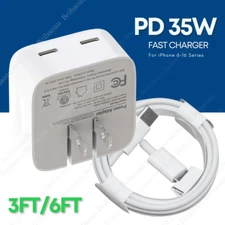 35W Dual USB C Fast Charger Block Type C PD Cord For iPhone 17/16/15/14/13/12/11