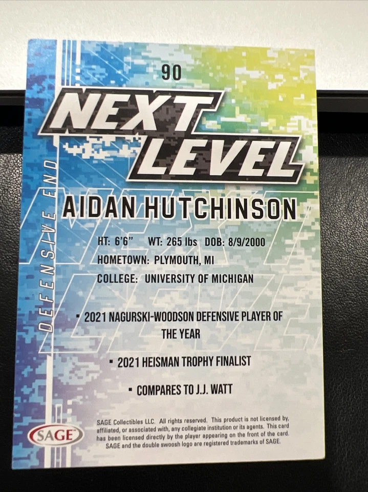 2022 Sage High Series - AIDAN HUTCHINSON - Next Level - Lions Rookie Card - Image 2 of 2