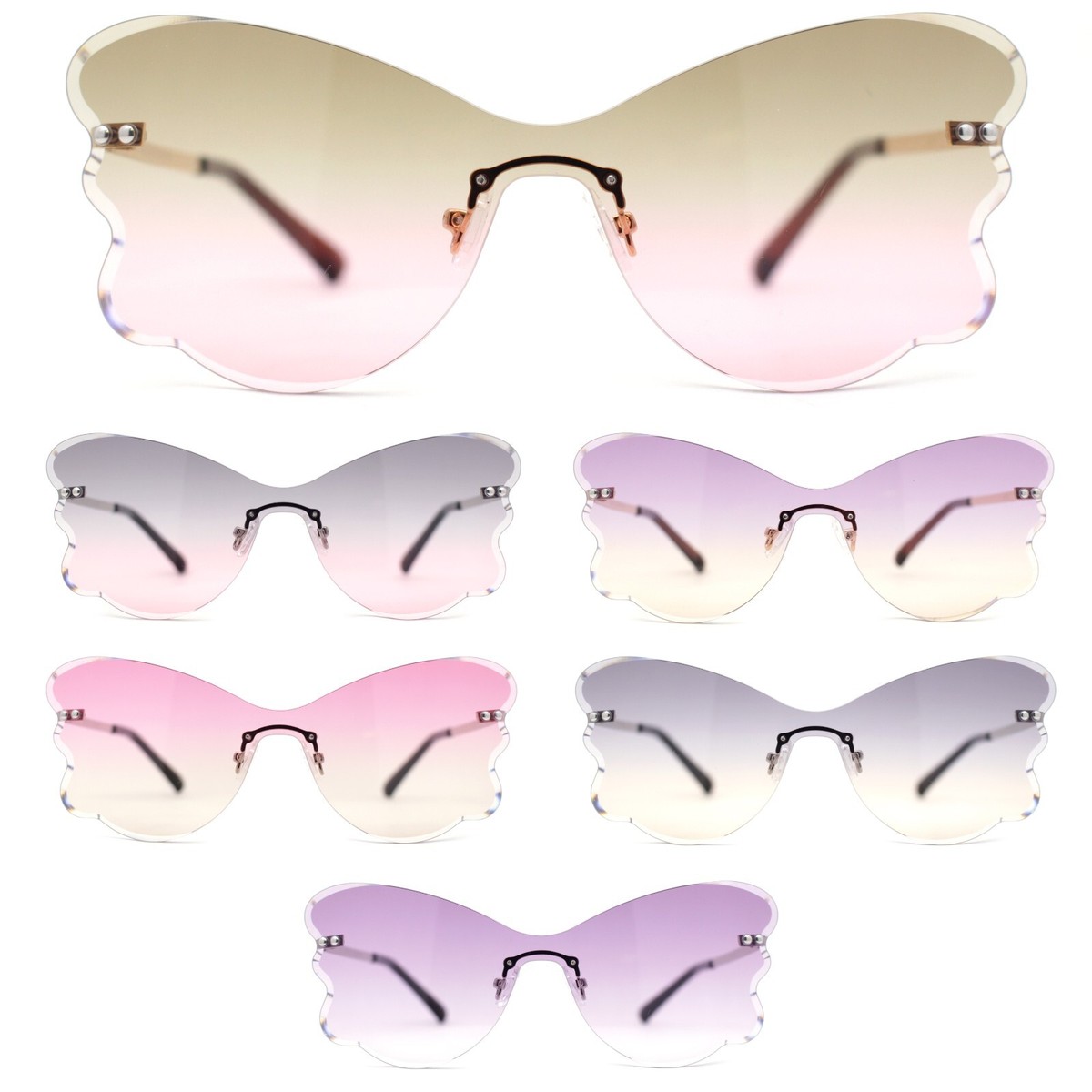 Womens Bubbly Butterfly Beveled Rimless Shield Sunglasses | eBay