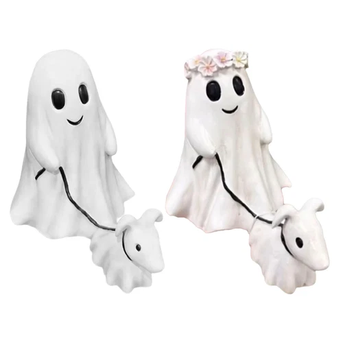 Ghost Walking His Ghost Dog Statue 2024 Halloween Spooky Ghost Statue Deko Geschenk - Bild 18 von 18