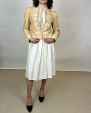 Vintage 70s Oscar de la Renta Tan Cream Jacket Blouse Skirt Set Sax Fifth Avenue
