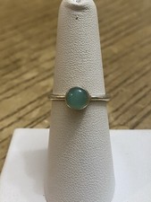 MOD 925 Sterling Silver Designer Signed Green Cabachon Stone Ring Size 7