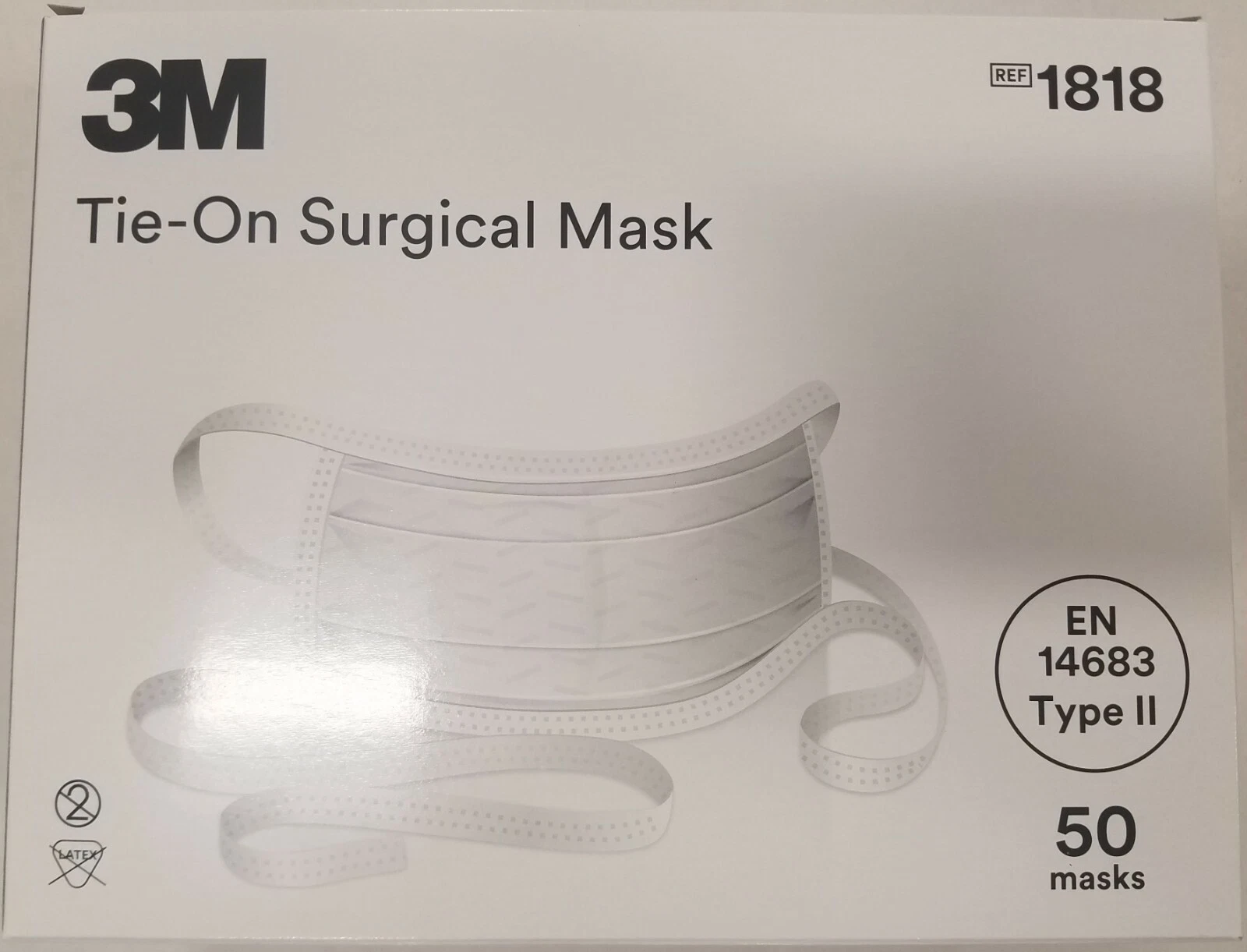 *50-Pieces* 3M Tie-On Surgical EN14683 Type II Blue Face Mask 1818