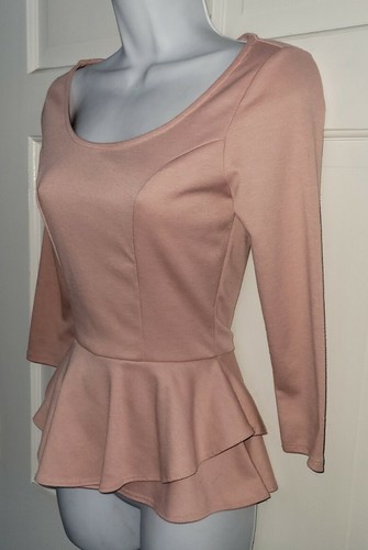 ARDEN B blush Pink Layered Peplum Scoop Neck Poly blend knit zip Top XS - Picture 2 of 5