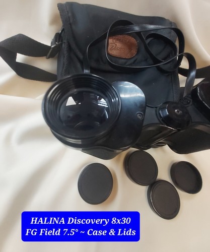 HALINA Discovery 8x30 Binoculars+ Lids +Soft Case & Straps Wide Angle F=7.5° VGC - Picture 9 of 23