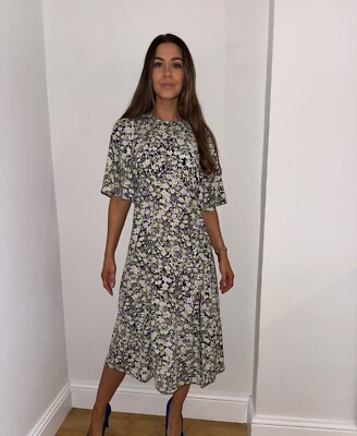 Brand New Wallis Lemon Floral Print Flutter Sleeve Tea Dress Size 10-20  UK