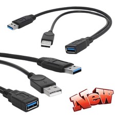 USB 3.0 Female to 2 USB Male Extra Power Data Y Splitter Extension Cable CordO4B