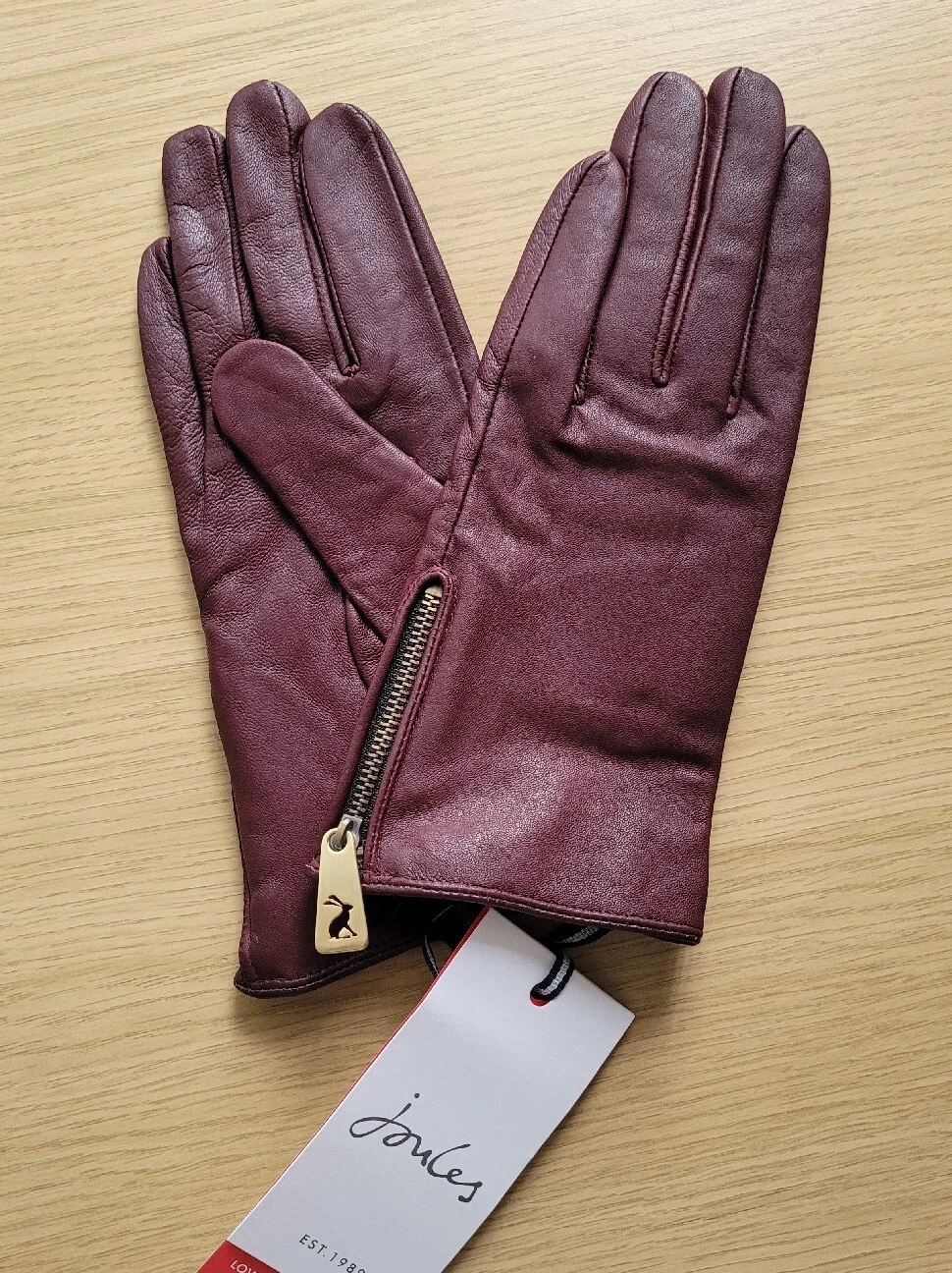 BNWT Ladies JOULES Mallory ZIP Gusset Leather Gloves Size S/M OXBLOOD RED