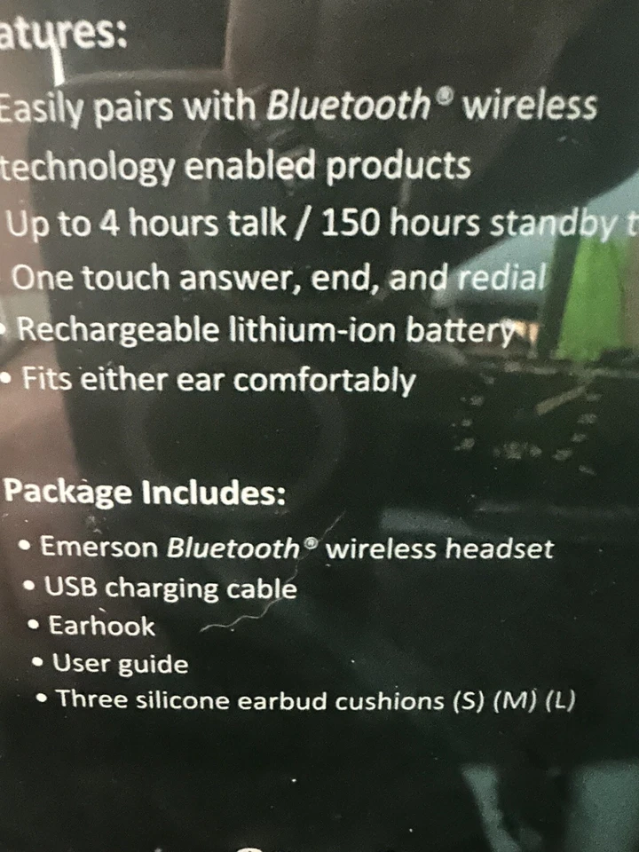 Emerson EM223 Bluetooth Wireless Headset – Hands-Free Ear-Hook – New in Box - Image 3 of 3