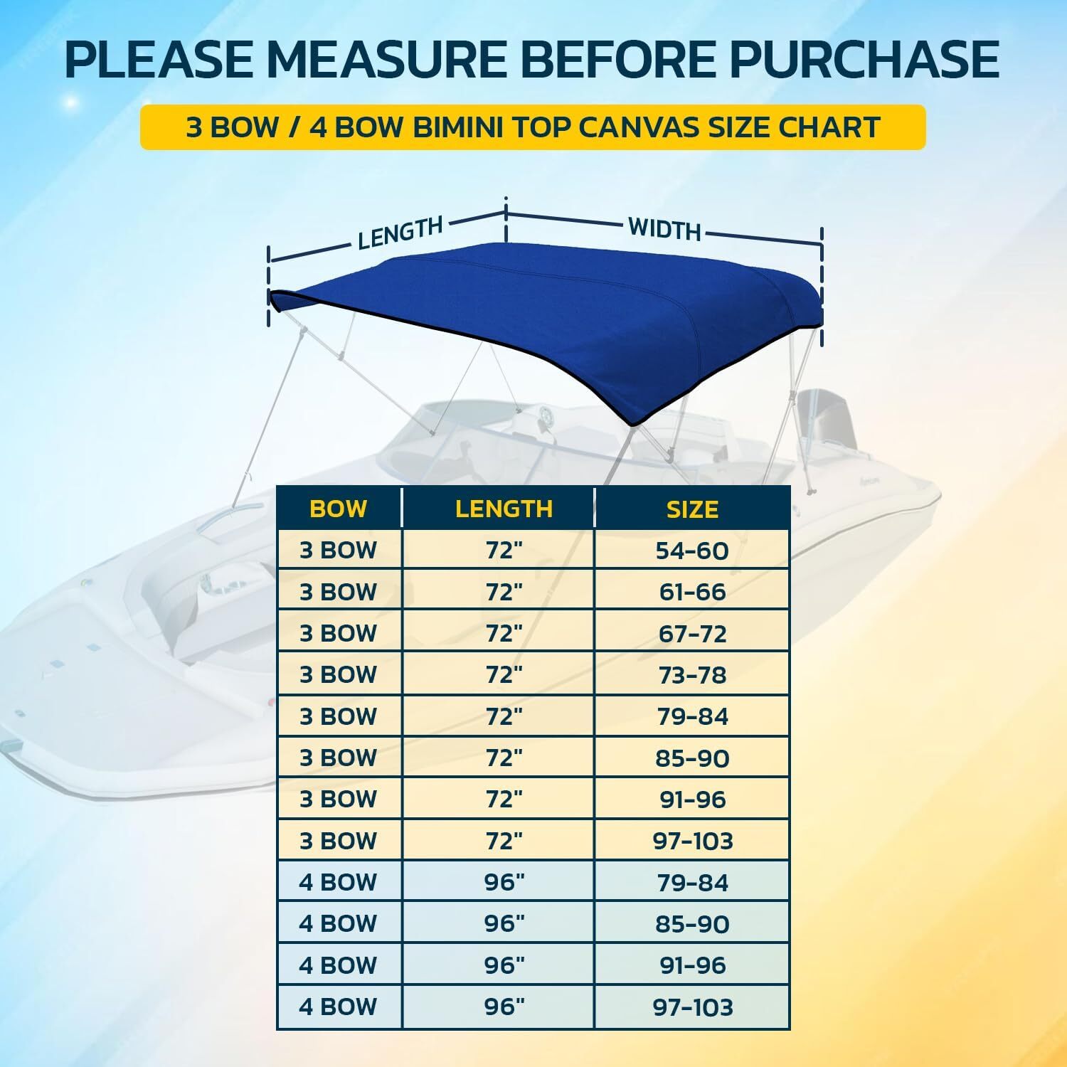 Seal Skin Covers 4 Bow Bimini Top Replacement Canvas Only Cover 96" L 97"-103" W
