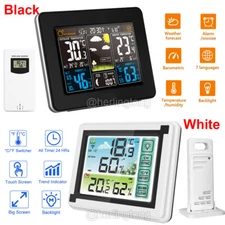Digital LCD Weather Station Clock Calendar Thermometer Wireless In & Outdoor USA