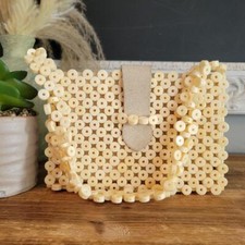 SAMANTHA HESKIA London Ivory Beaded Purse Clutch w/ Suede Leather Lining