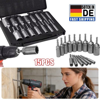 15X Hex Shank Deepened Socket Wrench Nut Driver Power Screw Drill Bits Tools Set