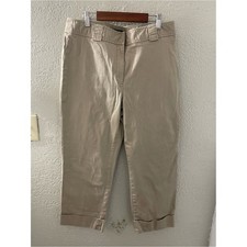 Rafaella Women's Tan Straight-Leg Chino Cropped Pants Cuffed Hem Size 12