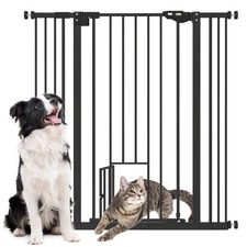 PawHut Extra Tall Dog Gate with Cat Door Auto Close for Stairs 74-101 cm Wide