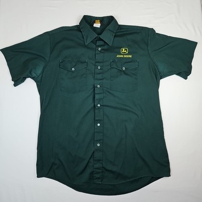 VTG John Deere Green Work Shirt ProteXall Snap Button USA Men s XL Short Sleeve