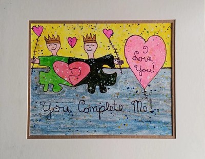 Original Watercolor Painting I Love You Heart Gift King & Queen Collectible Art