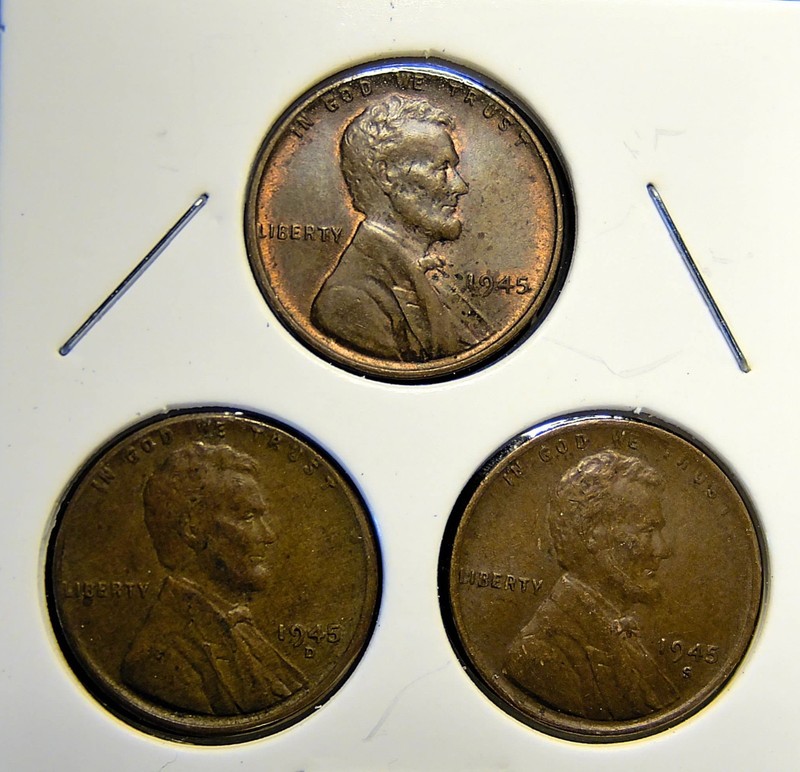 1945-P 1945-D 1945-S  Lincoln Wheat Copper Penny Cent - 3 Coin Set [USP-380]