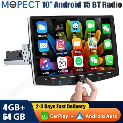 10.1'' Universal 4+64GB Car Stereo Radio 1Din Rotatable WiFi Carplay Touch Screen