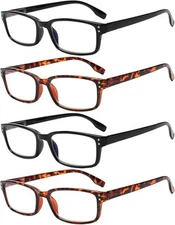 Kerecsen 4 Pack Reading Glasses for Women/Men Spring (2 Black 2 Tortoise, 3.00)