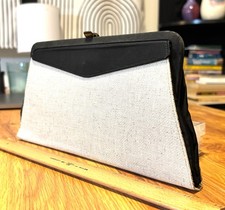 VTG MidCentury Hinge Snap Clutch Purse - White Navy Unbranded 70's / 60's