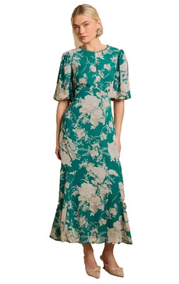 Oasis Größe 12 grün Puffärmel Spitzenbesatz gefüttert Tee Kleid Hochzeitsgast £65