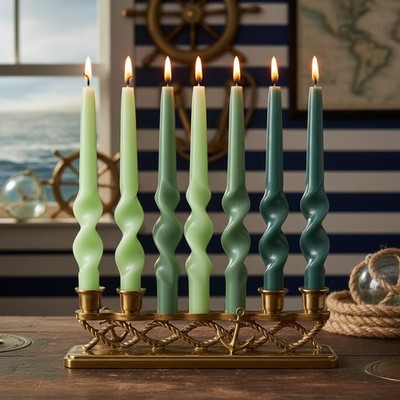 6 PCS Gradient Green Candles Smokeless Spiral Taper 10 Inch Long Unscented