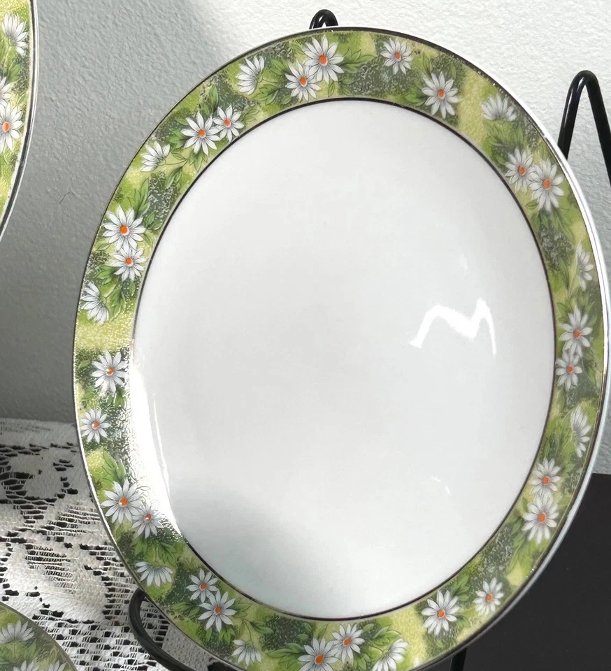 Vajilla Mikasa Marianne floral verde margarita blanco plata 4 piezas Foto 4 de 4