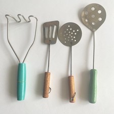 Vintage Play Kitchen Utensils Miniature Toy Masher Turner Slotted Spoon
