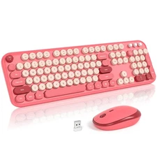Wireless Keyboard and Mouse Combo, 2.4Ghz USB Retro Full Size Typewriter Keyb...