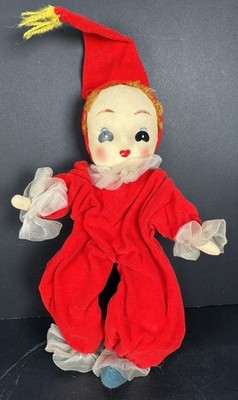 Christmas Pixie Elf 1950s Red Hugger Bendable Wire Soft Hand Painted Face VTG