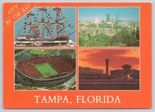 Tampa Florida Multi View Pirate Ship Tampa Stadium Airport Skyline Postcard