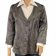 Classiques Entier Grey Blazer Size L Jacket 3 Button Front Wide Collar Wrinkle