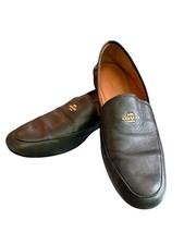 Coach G3232 Women  s Black Leather Loafers Slip On Flats Gold Logo Size 7B