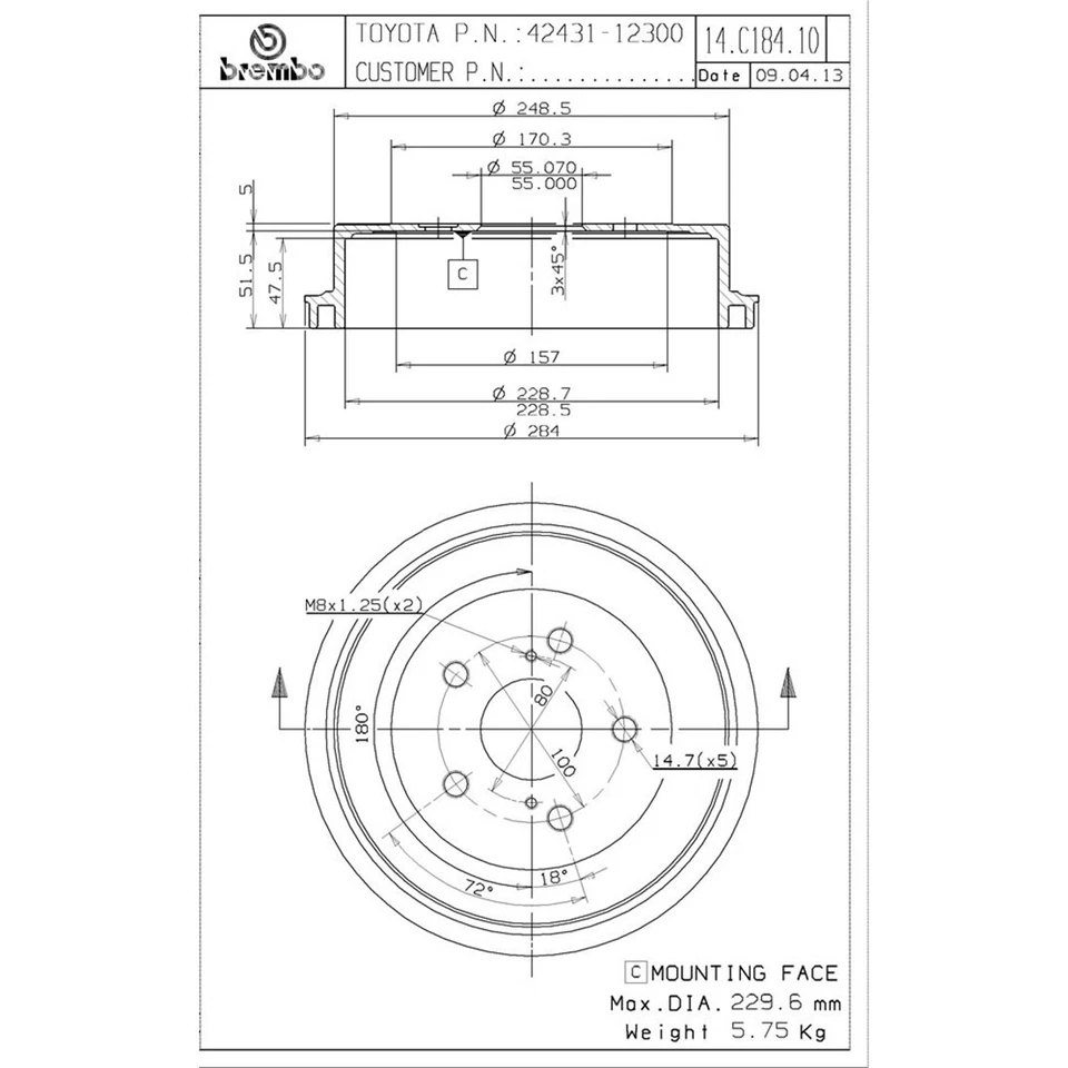 Brembo Front Rear Brake Rotors Pads Kit For 2009-2019 Toyota Corolla - Image 2 of 4