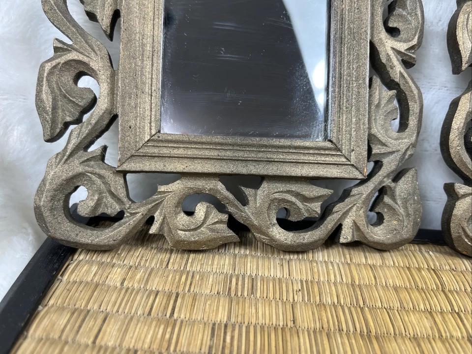 Two Ornate Gold/Bronze Tone Resin Accent Wall Mirrors. MCM 6”x6” - Image 2 of 4