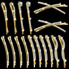 16 Pieces Rhinestone Bobby Pins Set, Crystal Decorative Hair Pin Fancy Gold