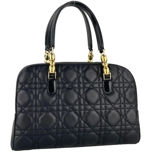 Christian Dior Lady Dior Cannage Maris Pearl Lambskin Black Handbag 4317