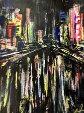ABSTRACT EXPRESSIONISM CITYSCAPE LANDSCAPE OOAK PAINTING 9 X 12 SIGNED ORIGINAL