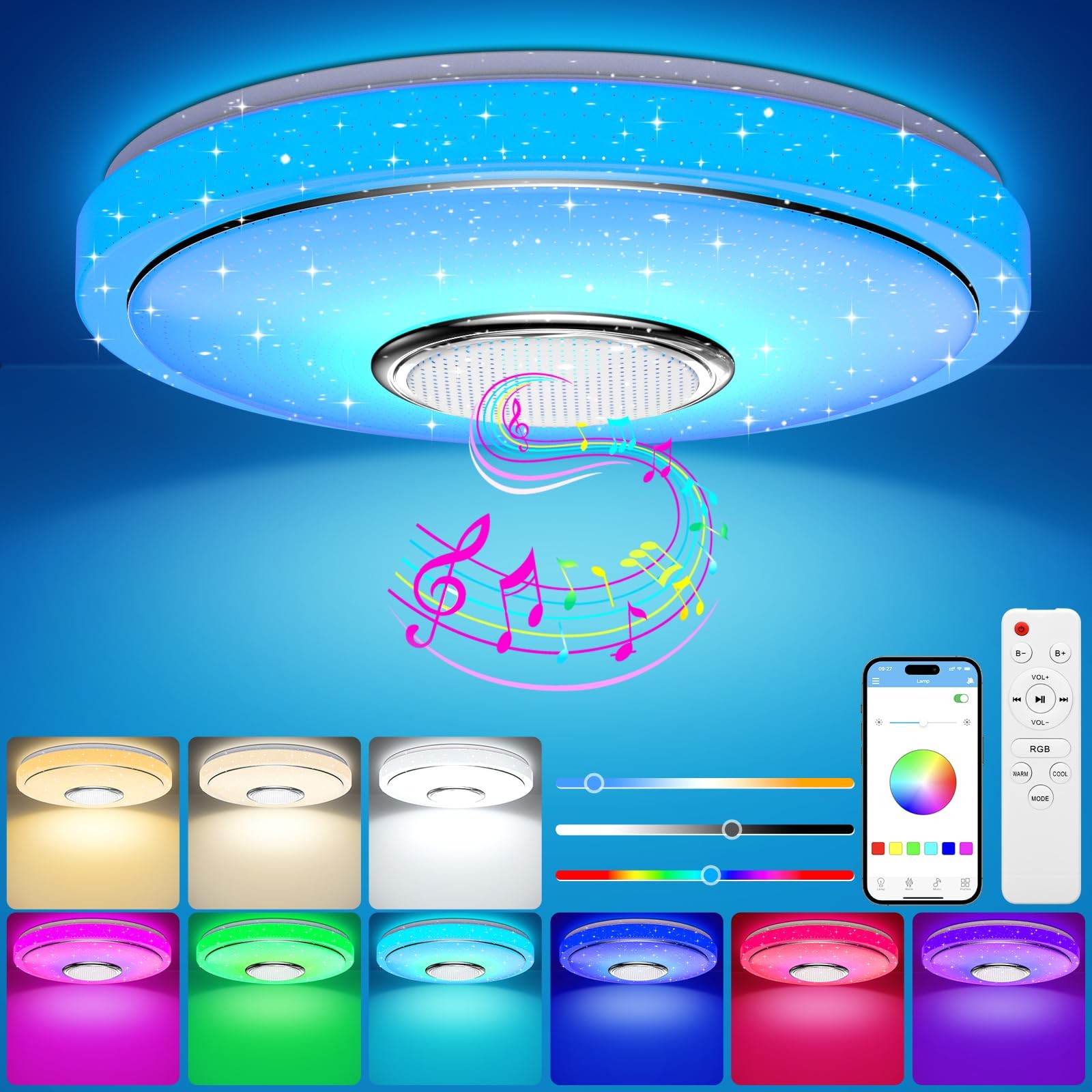 Plafoniera LED Musicale Bluetooth: Lampada Soffitto con Telecomando