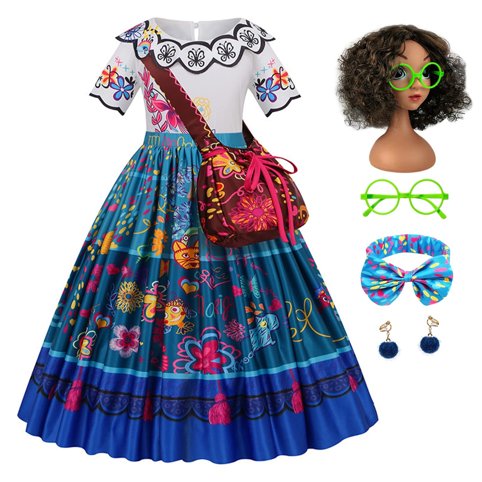 Robe Mirabel Encanto coffret cadeau fille avec perruque pour carnaval