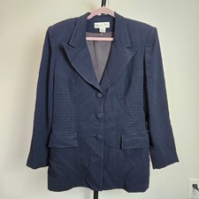 Christian Dior Navy Blue Skirt Suit Vintage 3 Button Pintuck Blazer Skirt Set 14