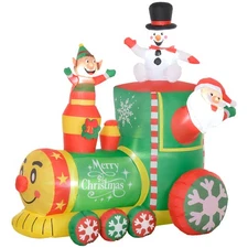 6ft Inflatable Santa Train with Snowman, LED Blow-Up Outdoor Christmas Decor