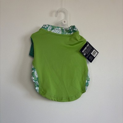 Pawsitively Fun Green Tropical Print Dog Swim Shirt Size Small Rashguard NWT